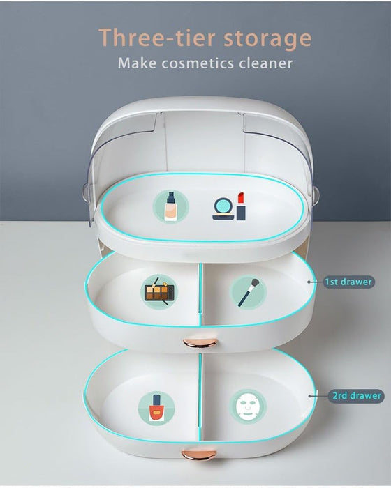 LIMOS Modern Makeup Storage Organizer Box Cosmetics storage display rack with drawer,Waterproof, dustproof, display cabinet Suitable for bathroom countertop, bedroom dresser (Design D White)