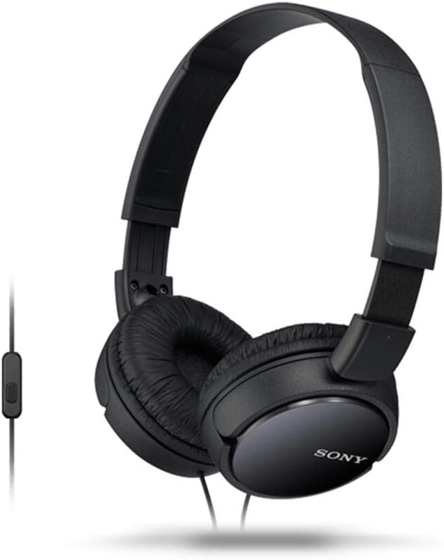 Sony MDR ZX110AP Wired On Ear Headphones with tangle free cable, 3.5mm Jack, Headset with Mic for Phone Calls, White, MDRZX110AP/W - Black/White