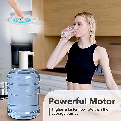 Msxcse Electric Water Bottle Pump, USB Charging Dispenser, Universal Pump for 5 Gallon Jugs, Portable Dispenser for Home & Camping (White)