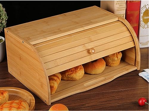 THE WHITE SHOP Bamboo Roll Top Bread Box Kitchen for Countertop Food Storage, Large, NO ASSEMBLY REQUIRED