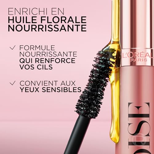 L’Oréal Paris Intense Volume Mascara, Eyelash Lengthening for Sensitive Eyes, Gentle and Flake Free, With Castor Oil, Lash Paradise, Black