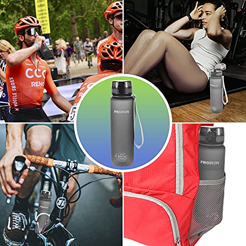 PROIRON Water Bottle 0.5L/1L Leak-Proof Drink Bottle BPA Free USA Tritan Material Gym Bottle with Protein Shaker, Flip Top Lid & Removable Strainer for Fitness Cycling, Gym Camping Outdoor Sports