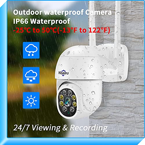 Hiseeu 2Pack 2K Wireless Security Camera Outdoor Pan Tilt Digital Zoom Camera with Floodlight,Motion Tracking,3MP with 2.4G WiFi connectivity,Light Alarm,Color Night Vision, works with Wireless System