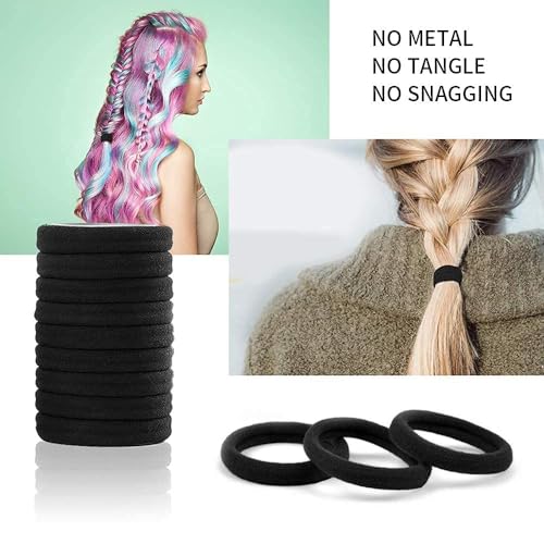 SYGY 100 PCS Hair Ties for Women, Elastic Cotton Thick Seamless Black Hair Bands, No Crease No Damage for Thick/Thin Hair, Soft Hair Ties Ponytail Holders Hair Accessories