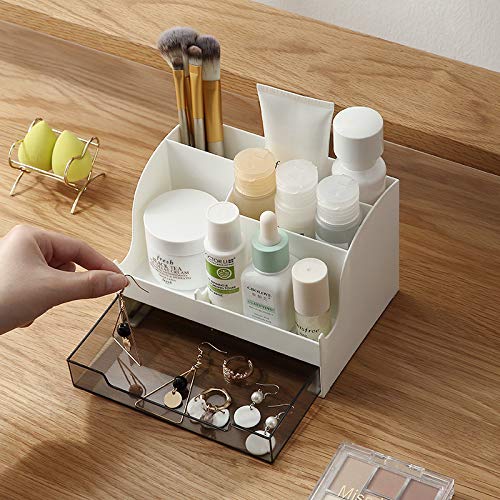 AMERTEER Mesh Desk Organizer | Office Supplies Multi-Functional Caddy Pen Holder | Stationery Organizer for Office Mesh Pen Holder, School, Home & Classroom Use | White 5 Compartments and 1 Drawer)