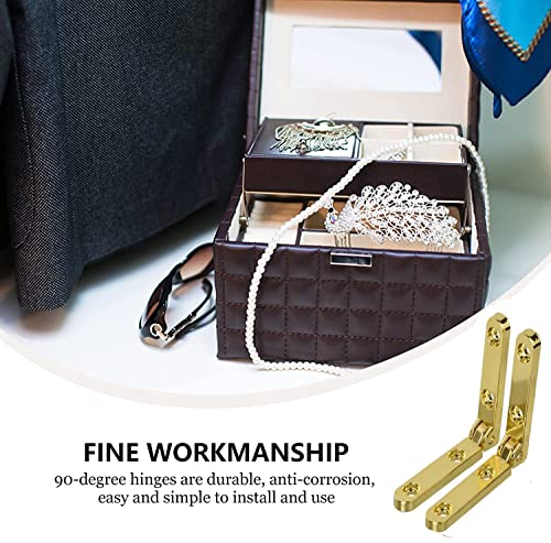 ELECDON Jewelry Box Hinges, 90 Degree Wooden Box Accessories Zinc Alloy Chest Case Hinge with Screws, 20 Pcs Side Rail Hinges Mini Wooden Box Chest Case Hinges Cabinet Hardware (30 x 30mm, Gold)
