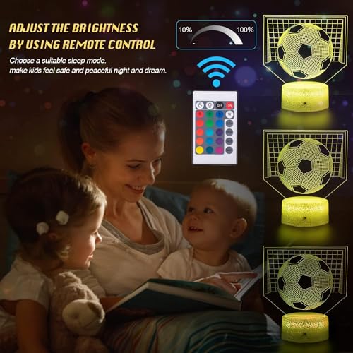 X spring 3D Football Night Light, Football 3D Illusion Lamp for Kids, 3D Night Light with 16 Colors Change Remote Control, Smart Touch Table Lamps Soccer Toys, Best Birthday Gift for Boy Girl Kids