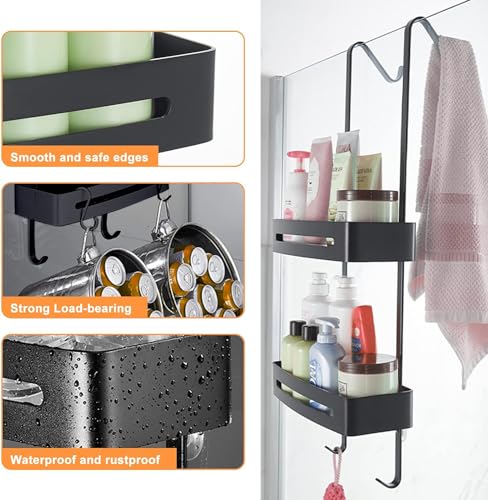 U-HOOME Shower Caddy Over The Door Hanging Shower Organizer Shelf Basket Storage Rack with Suction Cup,Bathroom Shelves Basket Rack Drill Free Pantry Organizer Rack (Black)