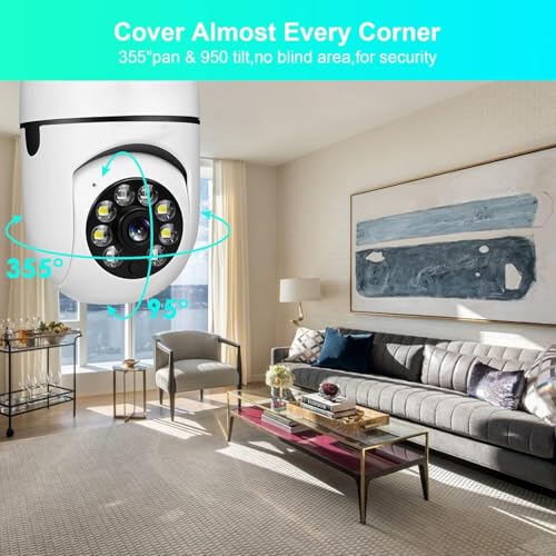 Smart 360° Light Bulb Security Camera - 1080P HD WiFi cctv camera for home - Indoor and Outdoor Use - Motion Detection - Night Vision - Two-Way Audio - Wireless Surveillance Camera