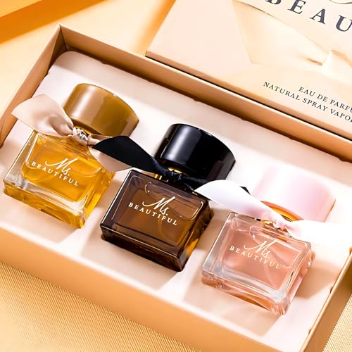 Ladies Perfume Set Eau De Parfum, Luxury Perfume Gift Set for Women, 3x30ml Long-Lasting Perfume Set for Her Birthday, Fresh Floral Fragrance Perfumes Box Gift Set for Girlfriend, Dating, Anniversary