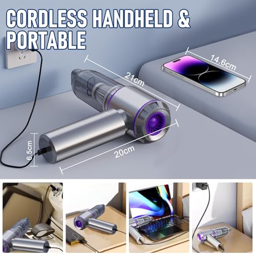 KASTWAVE Car Vacuum Portable Cordless 20000PA High power Mini Vacuum Cleaner 4-in-1 Compressed Air Duster & Air Blower & Pump Hand Held Vacuum with Brushless Motor for Car, Home, Office, Pet, Camping