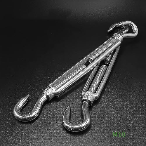 THE WHITE SHOP 6PCS M10 hooks, 304 stainless steel turnbuckles Wire rope tension heavy duty turnbuckles for cable guardrail wire rope Hardware components