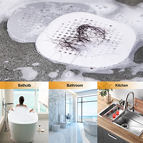 Bovinde Hair Drain Catcher,Square Drain Cover for Shower Silicone Hair Stopper with Suction Cup,Easy to Install Suit for Bathroom,Bathtub,Kitchen 2 Pack (White)