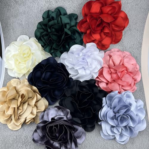 Satin Fabric Rose Flower Extra Large Big Brooches Camellia Flower Oversized Brooch Pin for Women Wedding Party Dance Banquet Dress Suit Ceremony Clothes Accessories Gifts 7.5in
