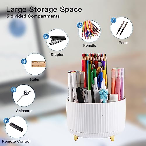 Beynant Pen Holder for Desk, Pencil Holder,5 Slots 360� Degree Rotating Desk Organizers and Accessories, Cute Pen Cup Pot for Office, School, Home, Art Supply