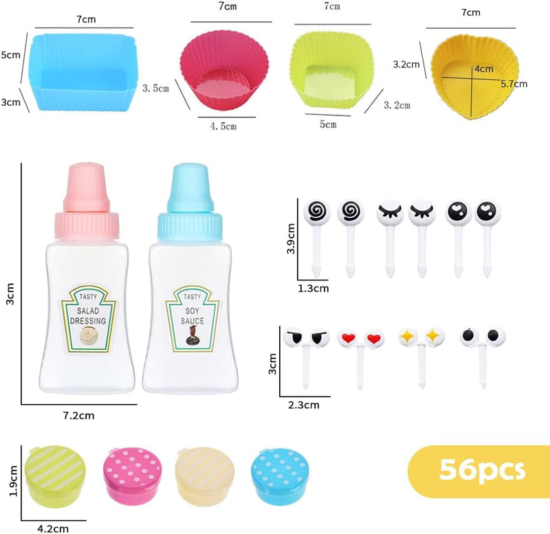 56 PCS Silicone Lunch Box Divider Set, Reusable Bento Accessories, Silicone Cupcake Liners for Baking