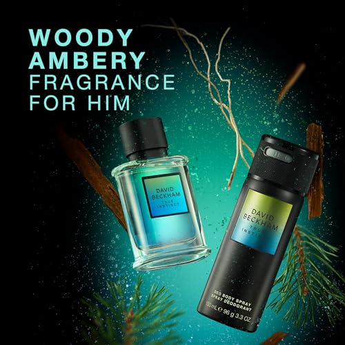 David Beckham True Instinct Eau de Parfum and Deo Body Spray Gift Set for Men, Ambery, Woody Scent, 50ml (1.6oz), 150ml (5oz)