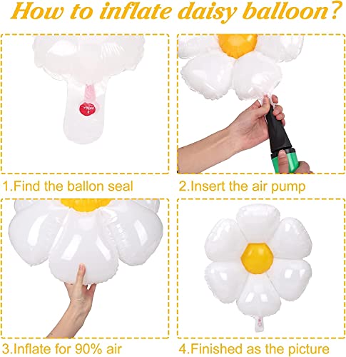 AM ANNA Daisy Balloon Garland Arch Kit, 161 Pcs White Groovy Daisy Flower Macaron Rainbow Balloon Arch Kit for Baby Shower Daisy Theme Wedding Girls Birthday Decorations