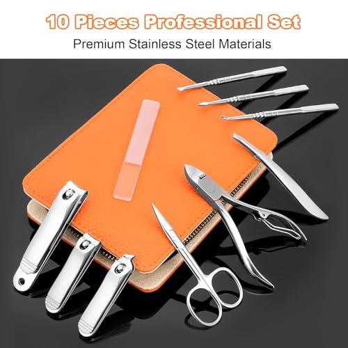 NALACAL Professional Manicure Set for Adult,10-in-1 High-Grade Nail Cutter Ingrown Toenail Clippers Pedicure with Leather Travel Case.Heavy-Duty Stainless Steel Nail Care Grooming Kit.
