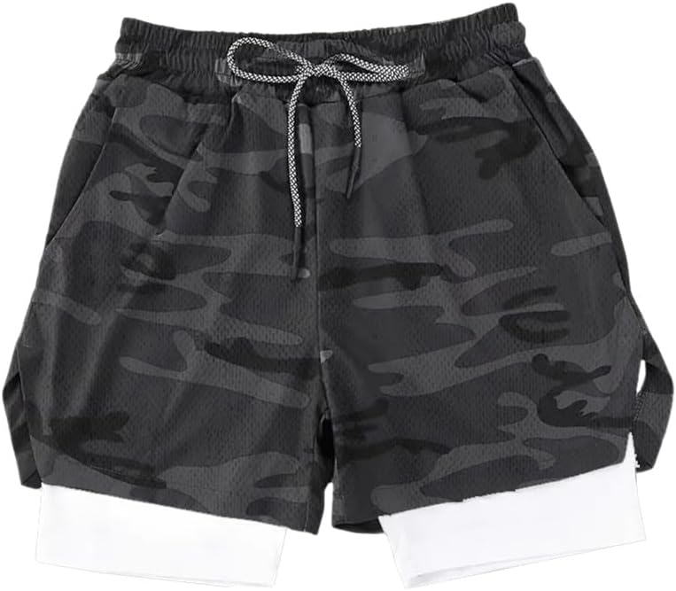 VITION Gym Shorts for Men, Men's Activewear Running Shorts,Drawstring Gym Shorts Men, 2 Layer Loose Athletic Shorts with 4 Pockets