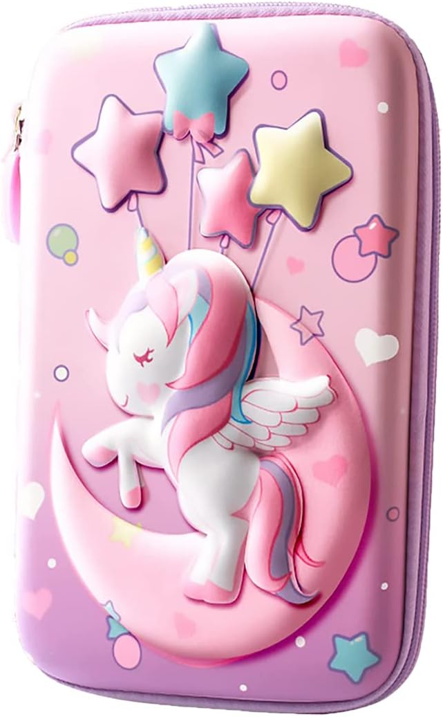Pencil Case, Unicorn Pencil Case for Girls, 3D EVA Large Capacity Pen Holder, Storage Bag, Students Stationery Box, Cartoon Pencil Bag For Kids Boys School Gift (Moon Unicorn, L)