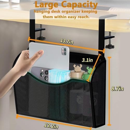Uniface Mesh Metal Under Desk Drawer,Hanging Desk Organizer,Clamp On Under Desk Storage,Desk Side Storage for Office and Home