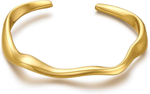 Teardrop Gold Cuff Bracelets for Women Adjustable 18K Gold Plated Chunky Open Cuff Bangle Bracelets Minimalist Thick Gold Wrist Cuff Bracelets - Irregular Cuff - Gold Round