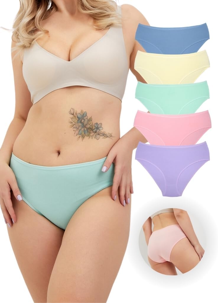 ALYA UNDERWEAR Premium Underwear for Women, Mid Rise Women’s Knickers, Breathable Organic Cotton Panties for Women, Comfortable Ladies Knickers
