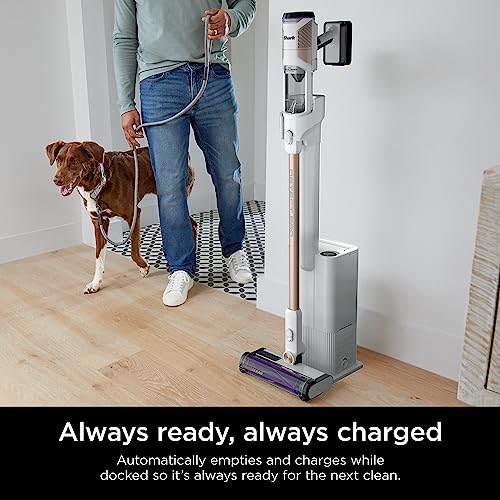 Shark IW3511 Detect Pro Auto-Empty System, Cordless Vacuum with HEPA filter, QuadClean Multi-Surface Brushroll, Up to 60-Minute Runtime, includes 8" Crevice Tool & Pet Multi-Tool, White/Beats Brass