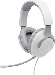 JBL Quantum 100 Wired Over-Ear Gaming Headset with a Detachable Voice-Focus Boom Mic, QuantumSOUND Signature, Lightweight Headband, Memory Foam Ear Cushion, PC and Gaming Console Compatible - Black - White Quantum 100