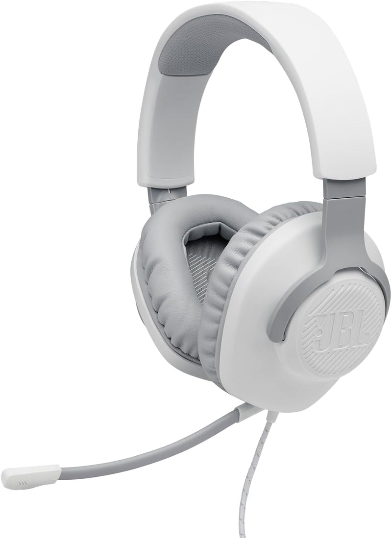 JBL Quantum 100 Wired Over-Ear Gaming Headset with a Detachable Voice-Focus Boom Mic, QuantumSOUND Signature, Lightweight Headband, Memory Foam Ear Cushion, PC and Gaming Console Compatible - Black - White Quantum 100