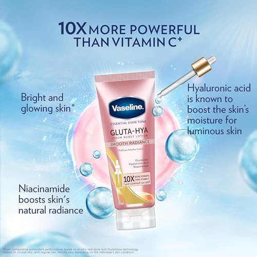 Vaseline Essential Even Tone Body Lotion Smooth Radiance, Gluta-Hya Serum Burst, 10X More Powerful than Vitamin C, Deeply Moisturising, 200ml