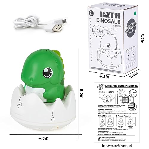 TERRIFI Baby Bath Toys, Light Up Squirt Dinosaur Bath Toys for Kids, Rechargeable Water Spray Bathly Sprinkler Automatic Floating Fountain Bath Toy Pool Bathroom Toy for Baby