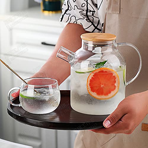 Glass Cold Kettle Heat Resistant Borosilicate Glass Cold Water Pitcher Large Capacity Tea Kettle with Removable Filter Spout for Lemonade, Juice and Herbal Tea Stovetop & Microwave Safe Teapot (1L)