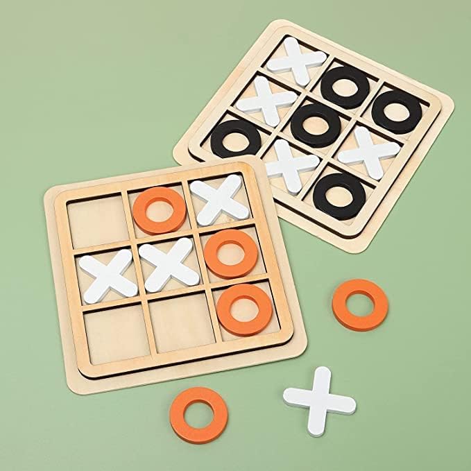 ECVV Wooden Board Tic Tac Toe Game XO Table Toy Classical Family Children Puzzle Game Educational Toys, (ASSORTED 1 PIECE)