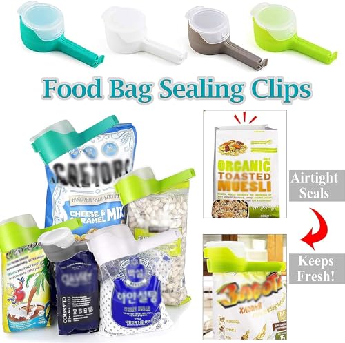 SWIUKPHE Bag Clips for Food, Food Storage Sealing Clips with Pour Spouts, Kitchen Chip Bag Clips, Plastic Cap Sealer Clips, Great for Kitchen Food Storage and Organization