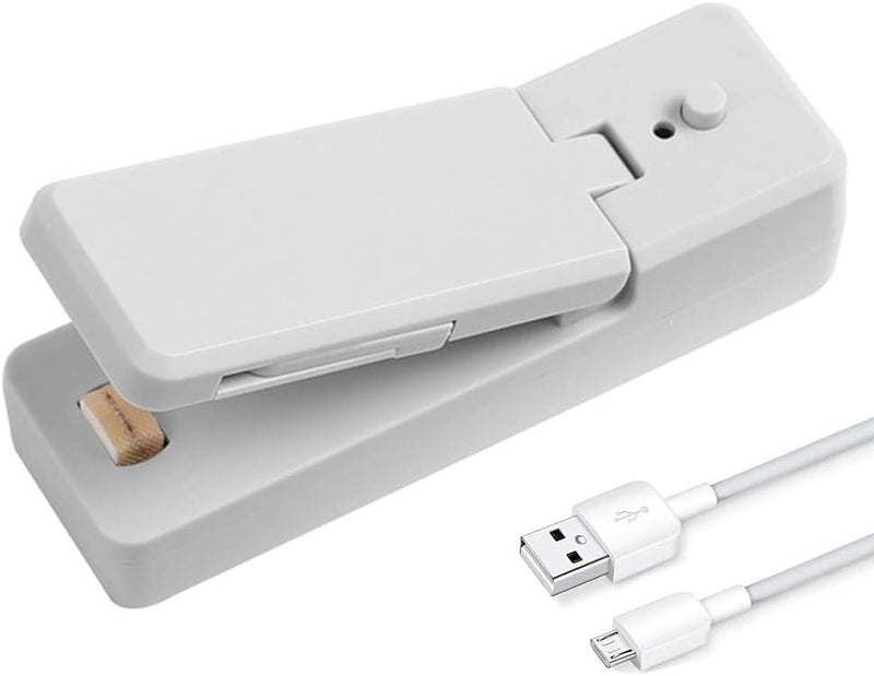 KASTWAVE Mini Bag Sealer, 2 in 1 Portable Rechargeable Handheld Vacuum Heat Sealer and Cutter for Chip Bags Plastic Bags Snack Storage Cookies Freshness Kitchen Food, White