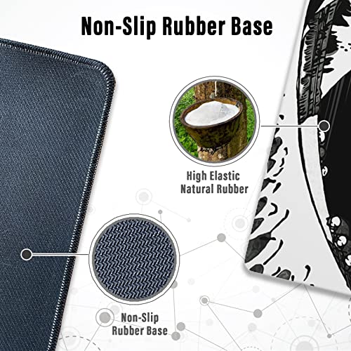 Ovenbird Extended Gaming Computer Mouse Pad, Large Black Mouse Pad for Desk, Cute Anime Japanese Great Wave Desk Pad for Keyboard and Mouse, Black, 31.5 x 11.8 x 0.12 inches