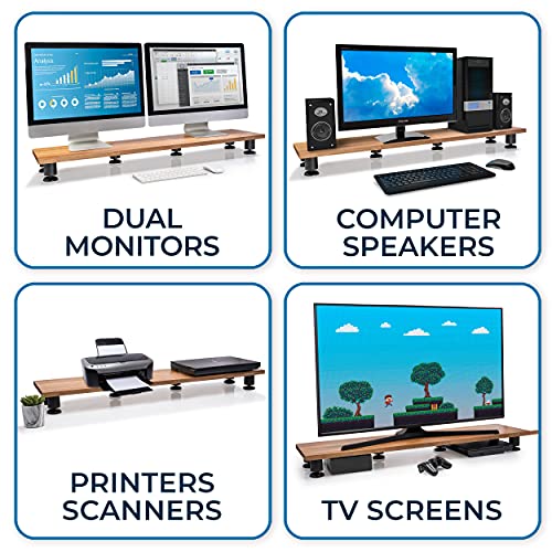 Nordik By Design Large Dual Monitor Riser for 2 - Premium Handmade Hardwood Acacia Computer - Laptop TV Stand with Storage for Desk Accessories - Organizer Television