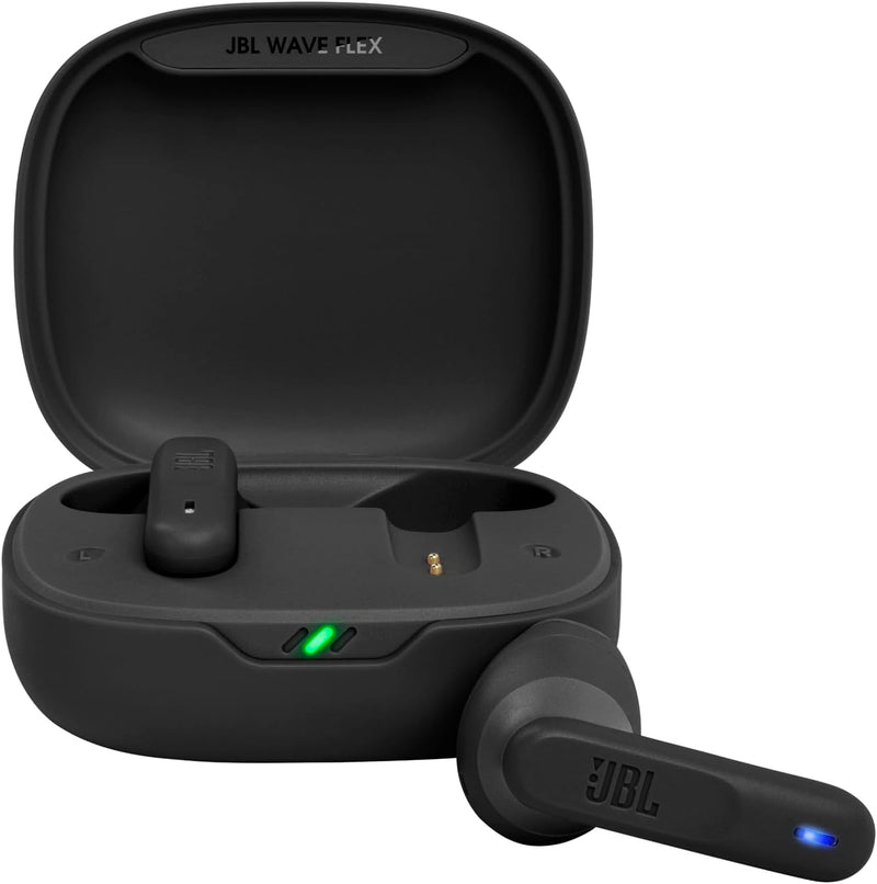 JBL Wave Flex True Wireless Earbuds, Deep Base Sound, Comfortable Fit, 32H Battery, Smart Ambient + Talkthru, Hands-Free Call, VoiceAware, Water and Dust Resistant - Black, JBLWFLEXBLK, Standard