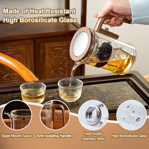 Angju Enchanti Tea Pot, Glass Teapot with Infuser, Magic Witchcraft Enchanted Tea Kettle with Strainer for Water Separation, Magical Push Control Tea pot for Loose Leaf & Herbal Teas -600ML