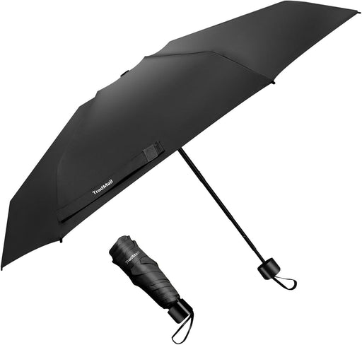 TradMall Mini Travel Umbrella, Portable Lightweight Compact Parasol with 95% UV Protection for Sun & Rain - Black
