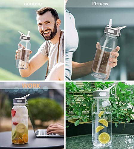 VENNERLI Reusable Straw Water Bottle, 32oz BPA-Free Tritan, Leakproof, Dishwasher Safe, Perfect for Hiking, Sports, Travel, Outdoor Activities