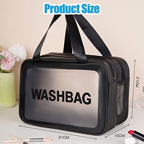 YIMIKE Travel Toiletry Bag,Large Clear Makeup Bags, 2 in 1 Cosmetics Bag,Transparent Skin Care Bag for Toiletries,Waterproof & Draining Make up Bags,PVC Thickened Wash Bag for Women Men (Pink)