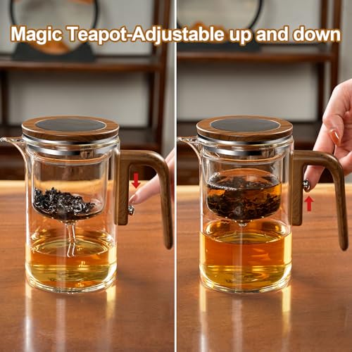 Angju Enchanti Tea Pot, Glass Teapot with Infuser, Magic Witchcraft Enchanted Tea Kettle with Strainer for Water Separation, Magical Push Control Tea pot for Loose Leaf & Herbal Teas -600ML