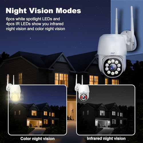 2NLF 1080P Outdoor Security Camera for Home, 2.4 GHz Wifi Security Camera with 360° Vision, Motion Detection, Auto Tracking, Two-Way Autdio, Color Night Vision, IP66 Waterproof
