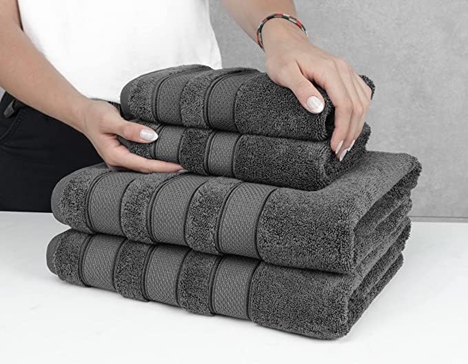 6 Piece Towel Set Luxury Hotel Quality 600 GSM 100% Turkish Genuine Cotton, 2 Bath Towels, 2 Hand Towels, 2 Washcloths, Super Soft & Absorbent - (Bright White, 6 Piece Towels)