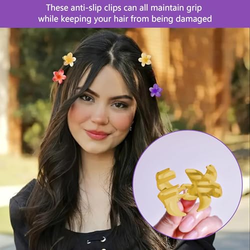 nalaina 12PCS Floral Hair Claws with Non-Slip Hold, Hawaiian Plumeria Claw Clips for Women & Girls, Summer Beach Hair Accessories for Women, Casual Outfits & Gift (6 Colors, 4x4x4cm)