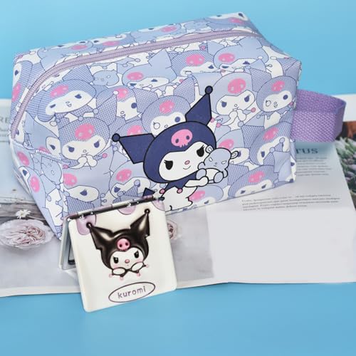ENENSET Kumi Travel Cosmetic Bag, Large Capacity Cartoon Cosmetic Pouch Makeup Bag with Zipper, PU Travel Toiletry Bag Makeup Accessories Organizer