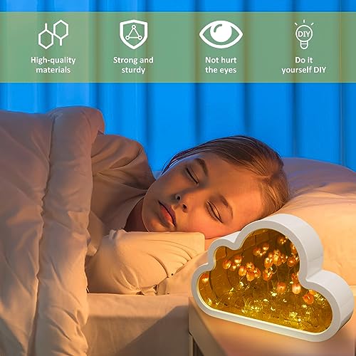 Cloud Tulip Lamp - Handmade DIY Mirror Night Light, Simulation Flower Sleeping Table Lamp, Creative LED Bedside Desktop Room Decor for Girls Gift